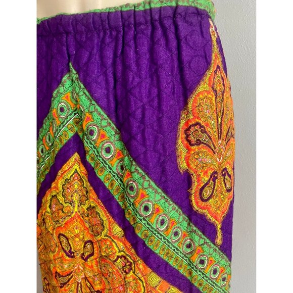 Vintage 70s Quilted Maxi Skirt by Loomtogs Bohemian Size S M in Purple Orange. - Picture 9 of 10